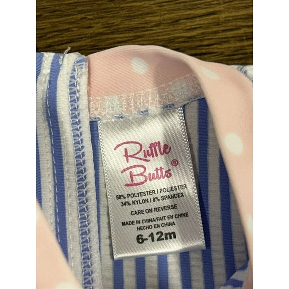 Ruffle Butts Blue and Pink Striped Kids Swim One Piece - Picture 4 of 7